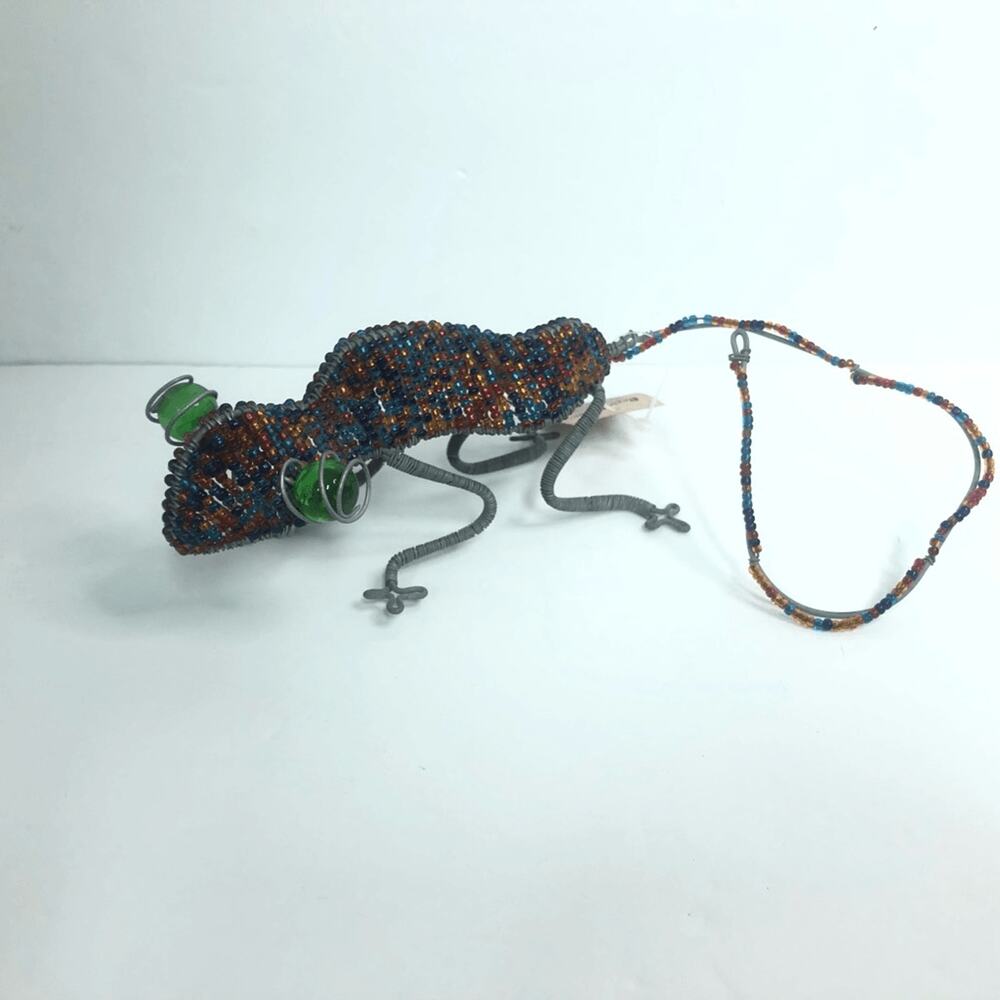 beaded metal wire gecko lizard‎ chameleon sculpture folk art southwest